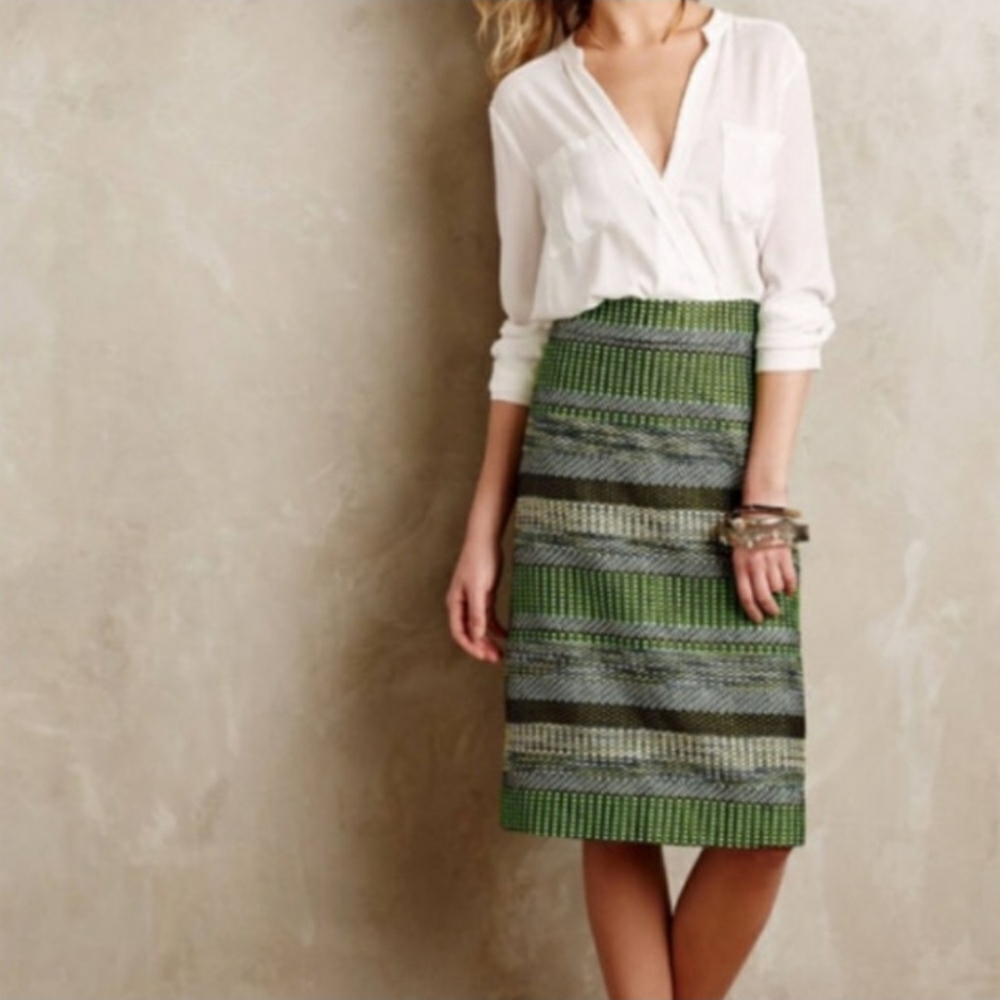 Anthropologie Leifsdottir Skirt Jade Green Striped